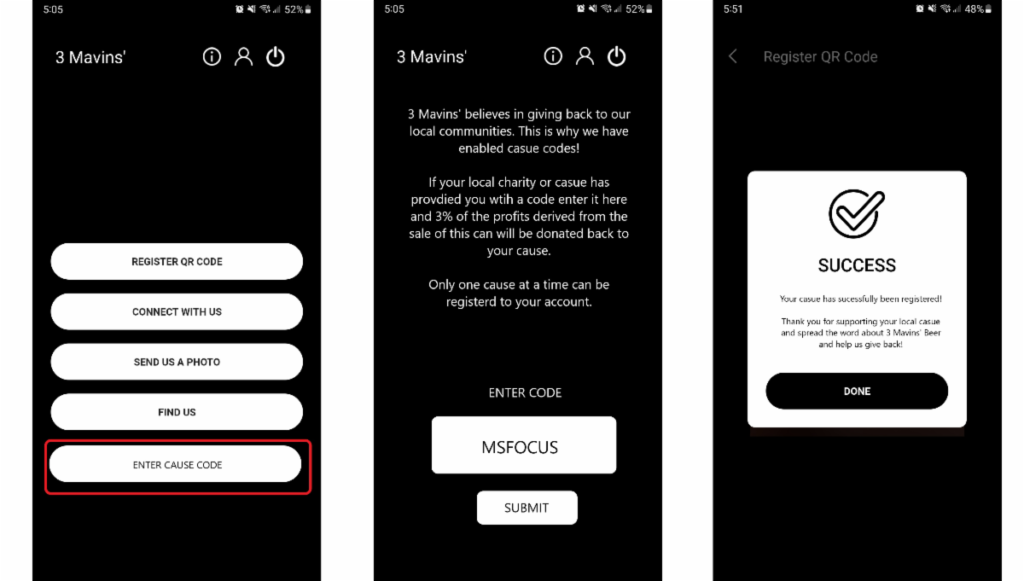 Ordering on the 3 Mavins Mobile App
