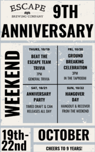 Escape Brewing 9th Anniversary